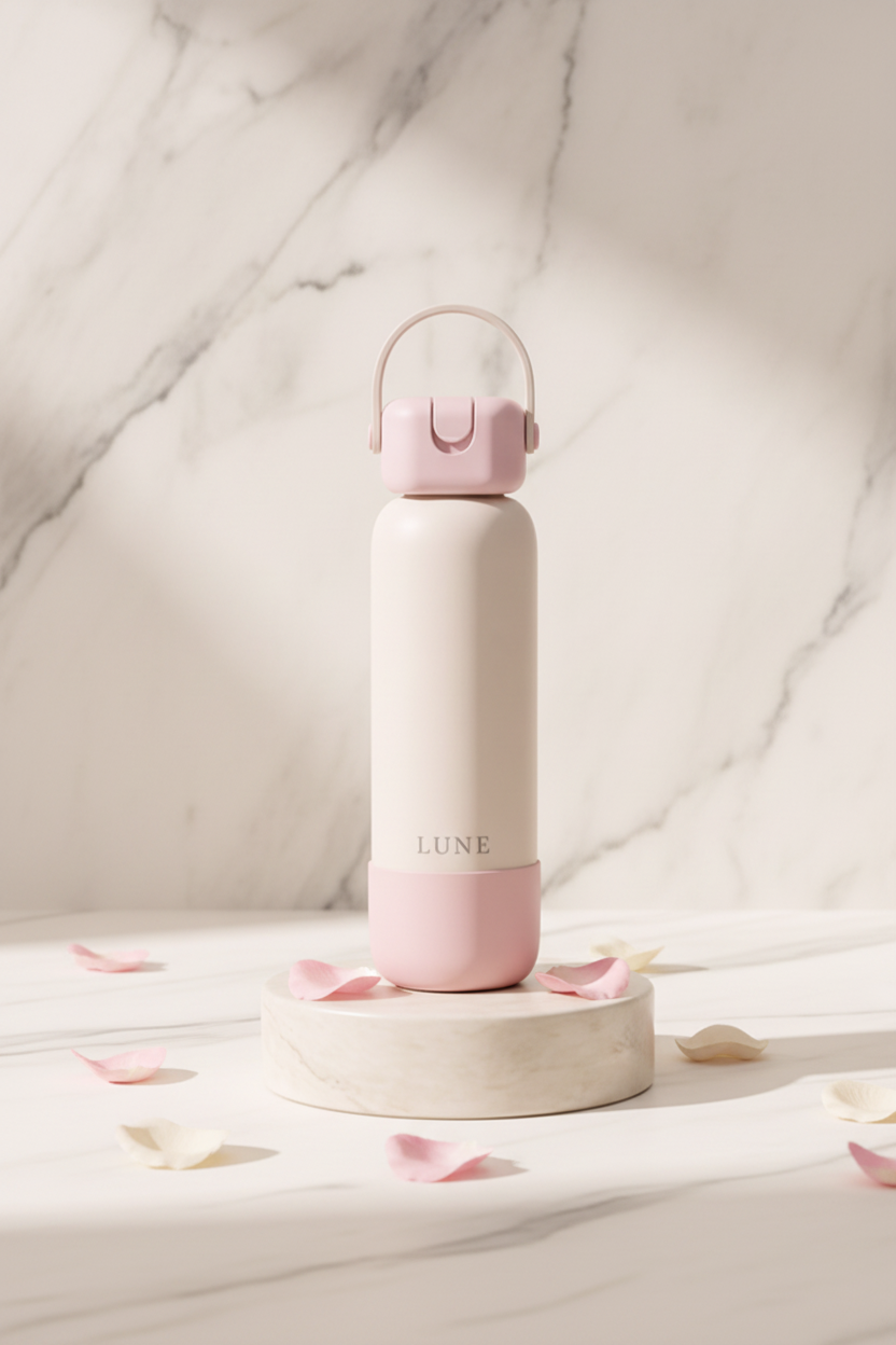 Lune Bottle in Cotton Candy colorway on marble surface